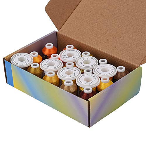 Simthread Embroidery Machine Thread Kit 800Y 21 Spools Brown and Gold Colors for Professional Embroidery Design - color: Gold & Brown