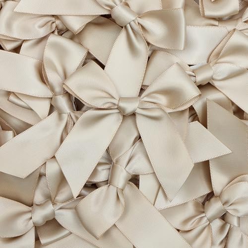 Pre-Tied Self Adhesive Champagne Satin Ribbon Bows for Crafts 3" - color: Champagne