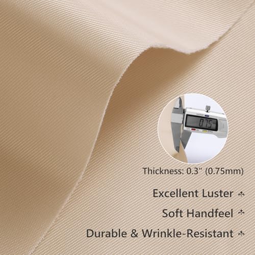 Thick Twill Fabric by The Yard, 58" W 0.75mm Polyester Twill Woven Lining Fabric Soft Excellent Luster Upholstery Fabric for Bags, Cushion, Chair, DIY Projects, 1 Yard Beige - color: Beige, size: Pre Cut - 1 Yard