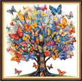 Redxing Counted Cross Stitch Kit for Beginners,Unprinted Needlepoint Kits for Beginners Cross Stitching Embroidery Kit 11CT Stitches kit-Butterfly Tree 18x18 inch - color: KitsColor10