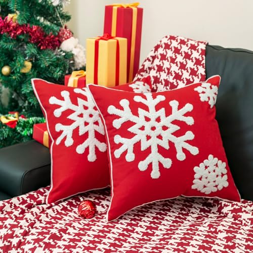 Elife Red Pillow Covers, Embroidered Christmas Pillow Covers 18x18 Set of 2 - color: Red