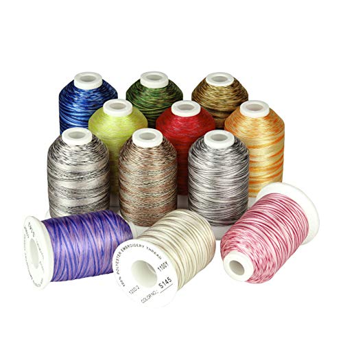 Simthreads 12 Variegated Colors Embroidery Machine Thread 1100 Yards Each for Janome Brother Pfaff Babylock Singer Bernina Husqvaran and Most Sewing Embroidery Machines - color: 12Va-3