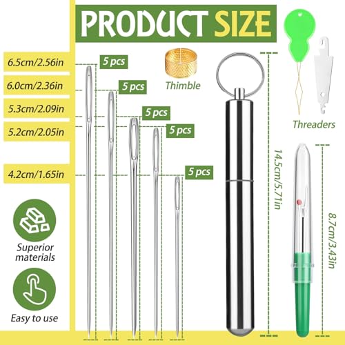 FTEVEN 30PCS Embroidery Needles 5 Size Embroidery Needles for Hand Sewing - size: multicolor 1.65-2.5in