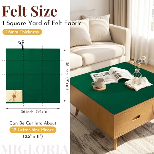 Large Felt Fabric Sheet 36 x 36 Inch, 1.6mm Thick (Hunter Green) - color: Hunter Green