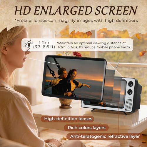SEANCHEER Retro TV Cell Phone Screen Magnifier HD 3D Portable Foldable - color: Retro Silver-12"