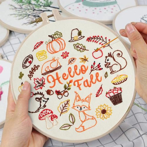 Louise Maelys Hello Fall Embroidery Kit Autumn DIY Craft Set - color: hello fall