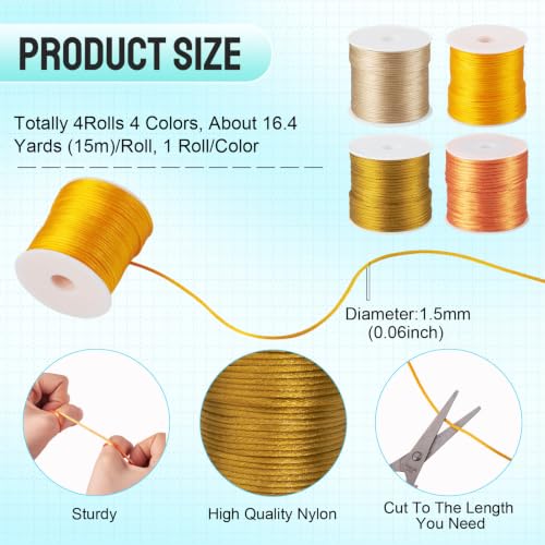 Elecrelive 64 Yards 1.5mm Nylon Rattail Satin Cords Gold Bracelet String - color: Goldenrod