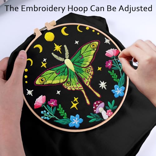 Nuberlic Embroidery Tote Bag Kit for Beginners with Moth Pattern - color: color1