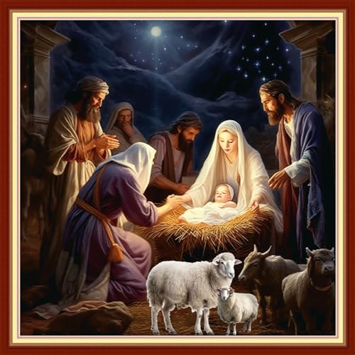 Disxvivy Cross Stitch Stamped Full Embroidery Kits DIY 11CT Cotton Thread Printed DIY Needlepoint Kits Craft Needlework Set Cross-Stitch Stamped Sets-Nativity 18x18 inch - color: Artstyle18