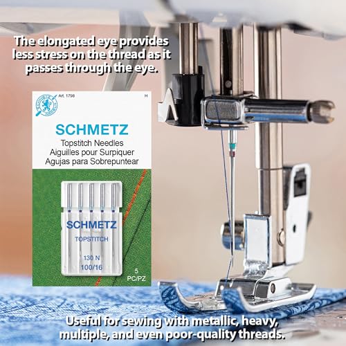 SCHMETZ Topstitch Sewing Machine Needles - Quilting & Topstitching Supplies, Size 100/16, 5-Needle Cards, Pack of 1 - size: 1 Card (5 Needles)