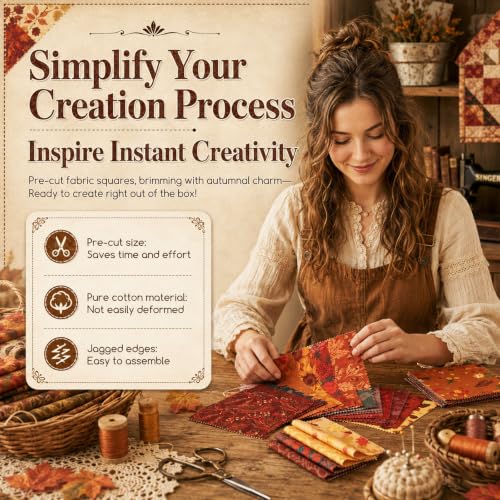 5 Inch Fall Cotton Fabric Squares, 84 Pack 21 Styles Autumn Charm Pack - color: Burnt Orangeow, size: 5″