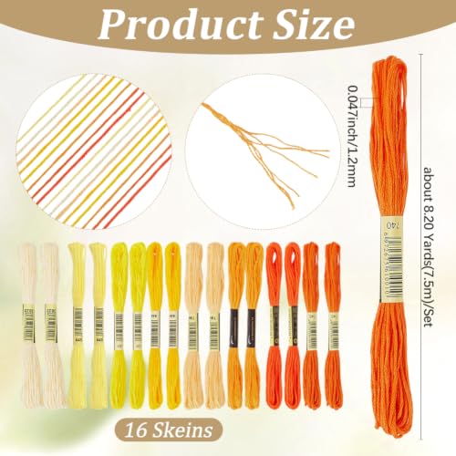 16 Skeins 131 Yards Multicolor Embroidery Thread Set 6 Ply 1.2mm Cotton Cross Stitch Embroidery Floss Friendship Bracelet String for Bracelet Making Knitting Stitching Sewing Crafts (Yellow) - color: Yellow
