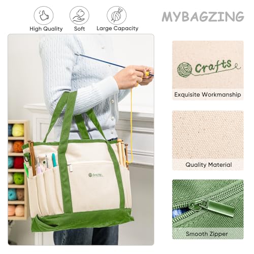 Large Yarn Bags for Crocheting, Canvas Crochet & Knitting Project Tote - color: Lime, size: Large-15”