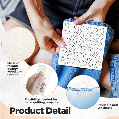 Affrolling 30 Pcs Plastic Sashiko Stencil 4.7 x 4.7 Inch Geometric Sashiko Pattern Template Drawing Line Quilting Stencil Embroidery Pattern Stabilizers for Sewing Hand Quilting and Embroidery - size: 4.7 x 4.7 Inch