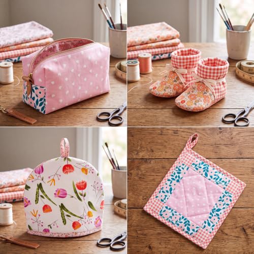 Tatuo 30 Pcs Pink Floral Cotton Fabric Squares 10 x 10 Inch Fabric Bundle - style: Pink Floral