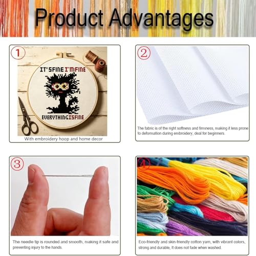 TCDZMYGS Stamped Cross Stitch Kits for Beginners-Cute Cat,with Hoop - color: Cat-2603