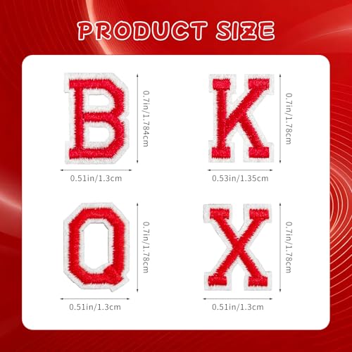 0.7 in Red Iron on Letters Patches, Embroidery Fabric Letters Applique Patch for Clothing, Jackets, Jeans, Hats, Backpacks, Socks, 104pcs - color: Red, size: 0.7 inch
