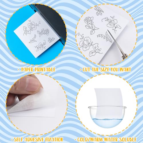 JIUHSHN Water Soluble Embroidery Stabilizer, 12 Sheets 8.5" x 11" Printable Self-Adhesive Stick and Stitch Transfer Paper, Wash-Away Embroidery Paper for Hand & Machine Embroidery
