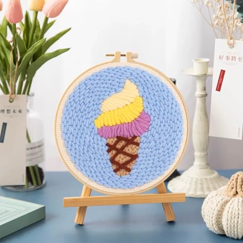 Woohome Punch Needle Kit Included Plastic Hoops, Punch Needle Cloth, Color Yarn and Punch Needle Tools for Adults, Beginners (Custard Cream) - color: Color 22