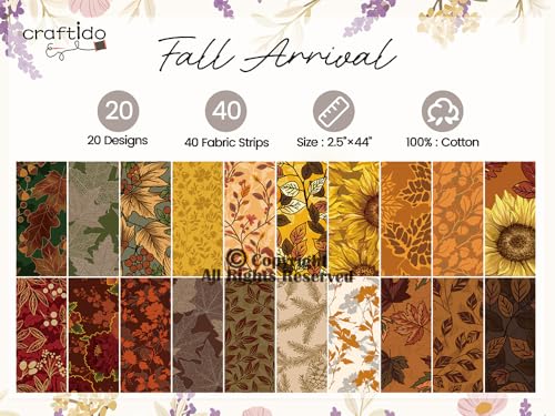 Craftido-20 Options-100% Cotton Jelly Roll Fabric Precut Strips for Quilting, Crafting, and Sewing, 40 Strips 2.5" x 44" Assorted Bundles for Rug, Quilt Project, DIY Craft and Home Decor-Fall Arrival - color: Fall Arrival