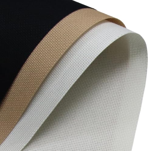 KCS 3 pc of 15" x 18"(38cmx45cm) 18 Count Cross Stitch Cotton Aida Cloth Needlework Rolled Fabric Box,18CT,Antique White+Khaki+Black - color: Antique White+khaki+black, size: 18CT