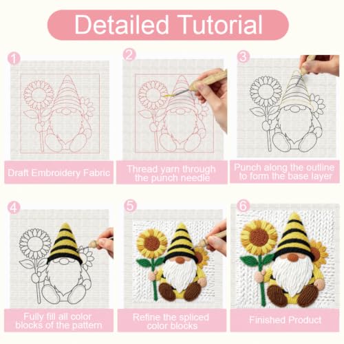 BEUNITONE 2 Pcs Gnome & Sunflowers Punch Needle Kits for Adults Beginner - color: 06-Sunshine Dwarf