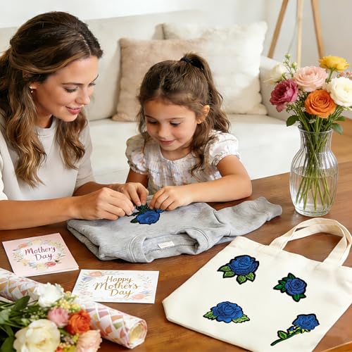 25PCS Blue Rose Iron on Patches, Embroidered Floral Applique Patches for Jackets, Jeans, Hats, Backpacks and Tote Bags - color: blue
