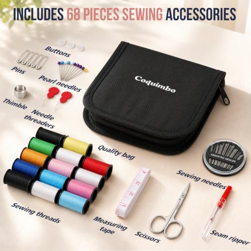 Coquimbo Sewing Kit Mini Travel, Dorm Room Essentials for Girls (Black, S) - color: Black, size: S