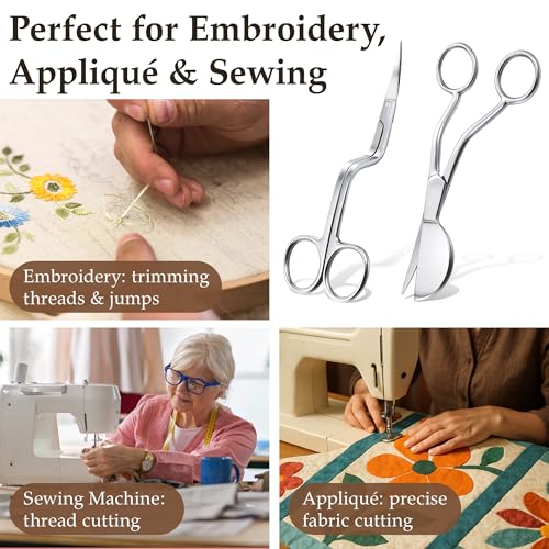 Therwen 1 Applique Duckbill Scissor,1 Bent Handle Curved Embroidery Scissor - style: Bent Handle Curved & Duckbill Scissor