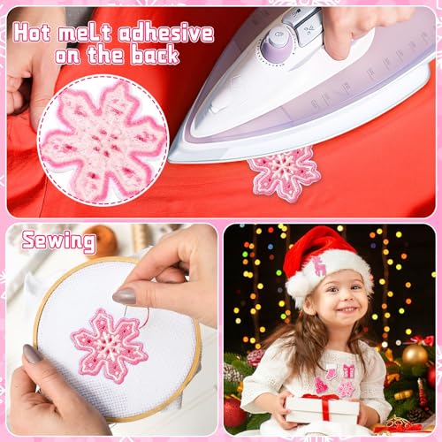 AUGSUN 36pcs Pink Christmas Iron on Patches Xmas Embroidered Sew Applique - style: Pink Christmas
