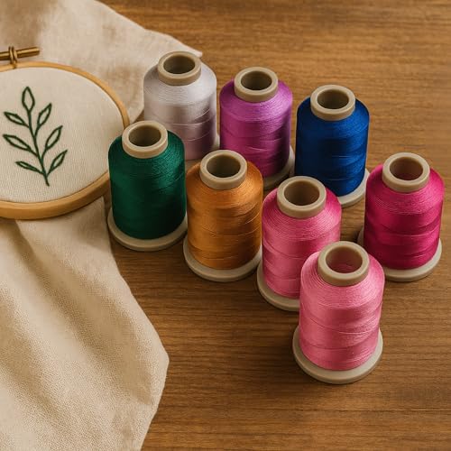 Mixed Color Embroidery Thread Set of 8 | 102 | 3325 | 9764 | 8036 | 9048 | 9139 | 8623 | White | 15 Gr Polyester Embroidery Machine Thread (8, Dark Patel Colors) - color: Dark patel colors