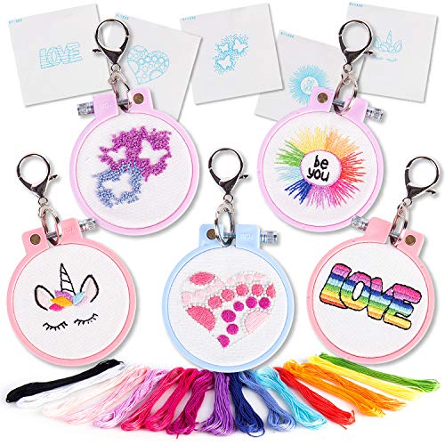 CRAFTILOO Embroidery Kit for Kids - 5 Stamped Beginner Needlepoint Projects - color: 5 Embroidery kit