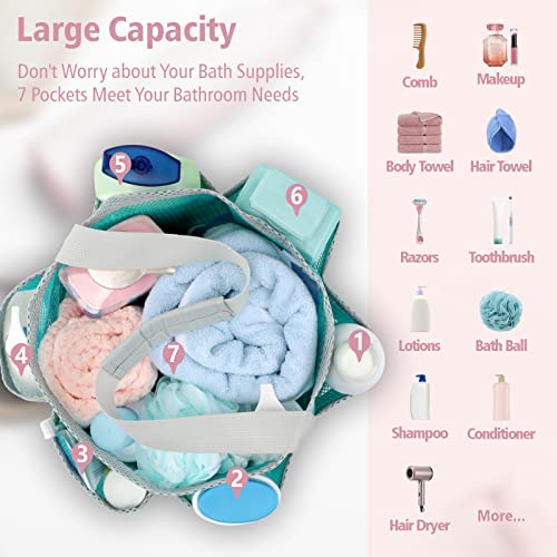 Mesh Shower Caddy Portable - 7 Pockets Large Shower Bag for Dorm, Camping - color: 1 Pack Mint Green, size: L (Round Dorm Caddy)
