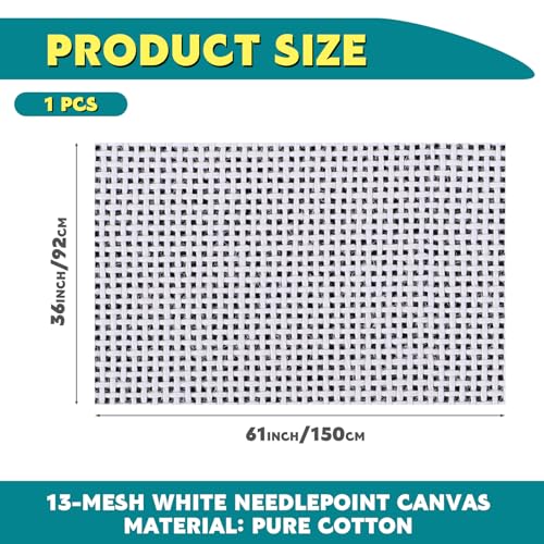 Knitgrip 1 Pack 36 x 61 Inches Needlepoint Canvas, 13 Mesh, Pure Cotton - size: 36 x 61 Inches