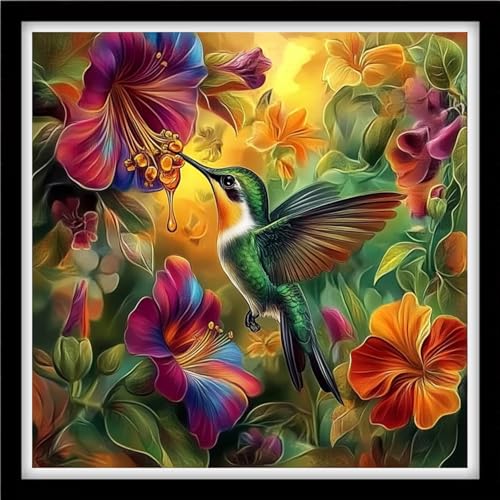 Fanxvivy Counted Cross Stitch Kits for Adults 11CT Unprinted Cross-Stitch Patterns Embroidery Kits Easy Cross Stitching Needlepoint Kits-Hummingbirds Collect Honey 18x18 inch - color: DIYcraft12