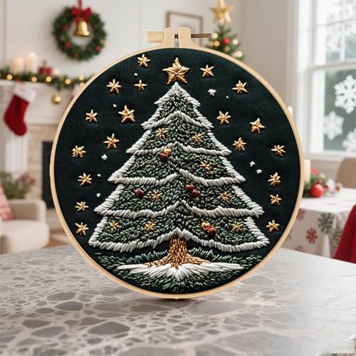Huacan Embroidery Kit for Beginners Adults, Easy Needlepoint Kits for Adults with Stamped Embroidery Patterns. (Christmas Tree) - style: Christmas Tree