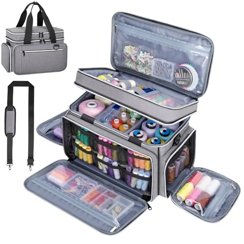 Anitor Sewing Supplies Organizer, Double Layer Sewing Storage Organizer - color: Grey, size: Medium