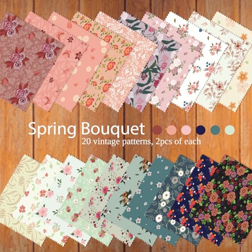 5" Fabric Squares, Charm Pack Fabric for Quilting, Pre-Cut Quilting Squares - color: Spring Bouquet