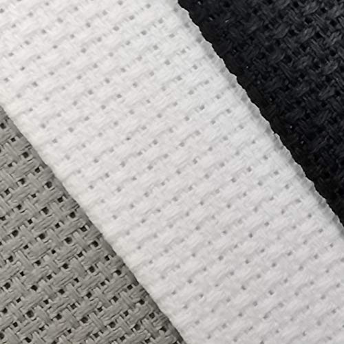 12" x 18" by 3 Pack 14CT Counted Cotton Aida Cloth Cross Stitch Fabric (White+Medium Grey+Black) - color: White+medium Grey+black