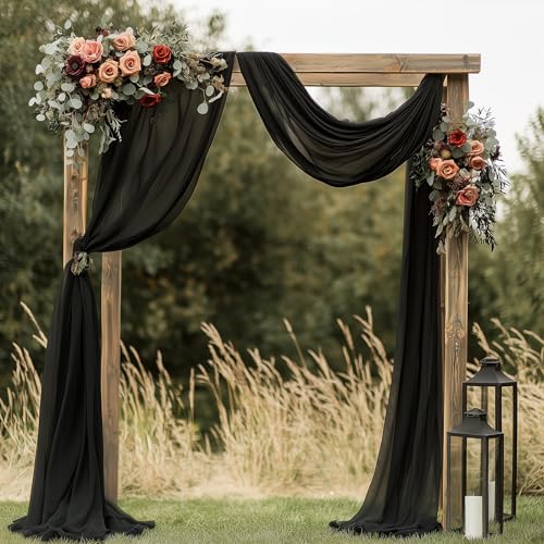 Wedding Arch Draping Fabric 1 Panel Black Sheer Backdrop Drapes - color: Black, size: 1 Panel