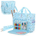 Aeelike Yarn Storage Bag Organizer, Large Crochet Tote Bag, Blue Flower - color: Blue Floral
