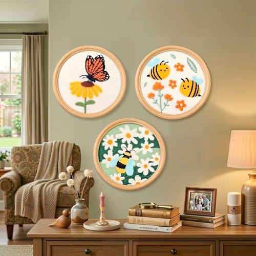Punch Needle Kit for Adults Beginners - 3 Sets DIY Embroidery Starter Kit - color: 01-bees