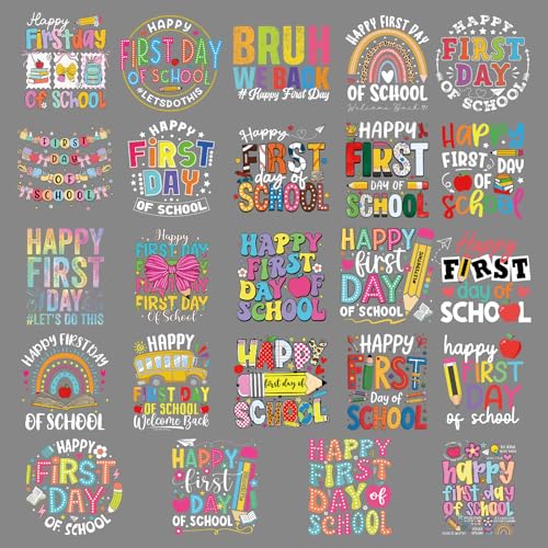 Rngmsi Dtf Transfers Ready to Press - 24 Pcs First Day of School Iron on Patches for T-Shirts, Pencil Iron on Stickers Back to Schoo; Heat Transfer Vinyl Decals for DIY Fabric Clothes Decor - style: Back to School