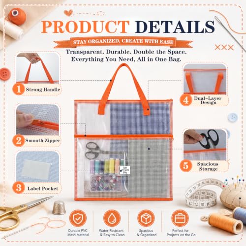 Cosblank 16x16inch Sew Project Bag Jumbo Needlepoint Project Bag, Orange - color: Orange