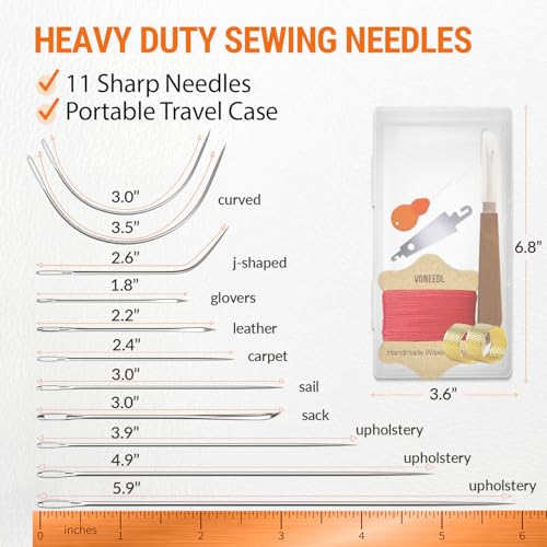 VONEEDL Upholstery Repair Kit: Waxed Sewing Thread (Red Color) & Heavy Duty Needles (11 PCS) for Leather, Canvas & Quilting Thread - color: Red