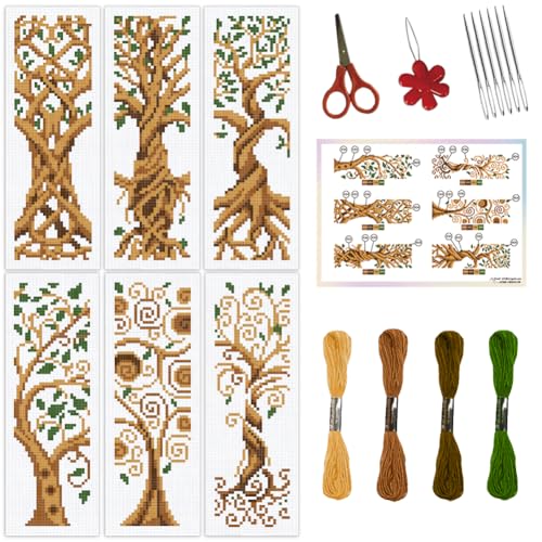 ORIGACH 6 Set Tree of Life Cross Stitch Bookmark Kit for Beginner - style: Tree of Life