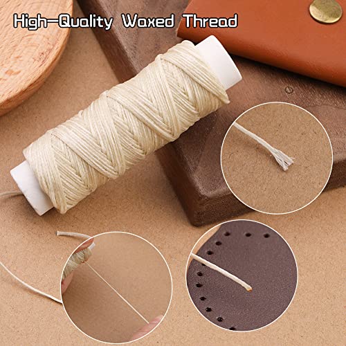 Waxed Thread with Needles 32 Yards, 150D Flat Sewing Waxed Thread - color: Beige, size: 32Yard