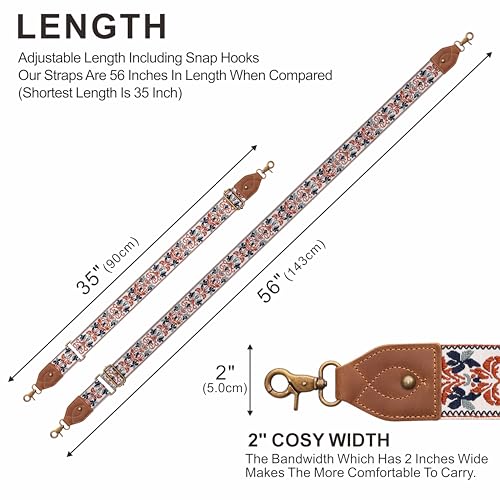 Nefelibata Banjo Strap,2"Wide Double Crazy Horse Leather Jacquard Embroidery Strap Adjustable Replacement,Multi-pattern Strap With Metal Clips - color: A#-brown Blue Jacquard