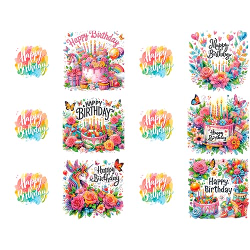 ACSAUMMY Diamond Art Happy Birthday Cards, 6 Pack 5D Diamond Greeting Cards Kits for Adults DIY Diamond Art Birthday Cards with Envelopes Birthday Gifts for Families, Friends, Partners - color: Happy Birthday-6pcs