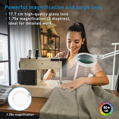 Magnifying Lamp XL - Clip On Magnifier Lamp for Nail Salons, Tattoo Artists, Reading & Detailed Work - Dimmable Mag Lamp - size: Mag Lamp XL